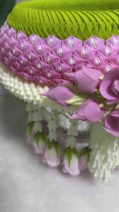 พานขันหมาก 3 พาน ขนาด 8 นิ้ว ชมพูเขียว สวยหวาน ลูกคุณค่ะ