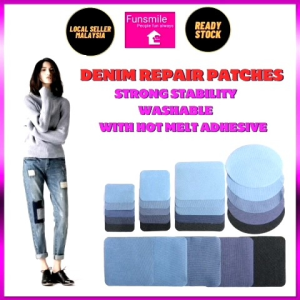 FUNSMILE (5pcs) Denim Iron-on Repair Patches Tampal Jeans Sticker Tampal Baju Seluar Pants Repair Jeans Sticker