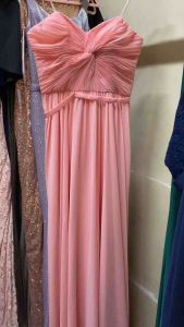 Soft Coral Chiffon Long Evening Gown | Strapless Formal Dress | Small | US Imported (Preloved)