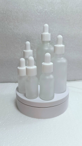 Frosted White Glass Bottles with White Dropper
