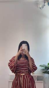 [Basica Moda] 79003 Gaun Dress Wanita Zevania Loose Motif Salur Katun Linen Import