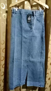 rok jeans denim wanita kancing empat premium