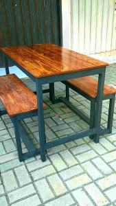 (088). set meja makan meja cafe meja warung makan meja kursi makan kayu jati Belanda ( 1meja 2kursi panjang)