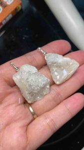 [NATURAL] Mặt dây th ach anh trắng thô Clear Quartz khoen S925 vỉ đá kim sa ánh đẹp tự nhiên - Natural Pendant Cluster