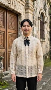 【 PREMIUM 】Modern Barong Tagalog Solihiya Lace Long Sleeves with Inner Lining and Bowtie