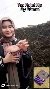 Tas Selempang Hp Rajut Kombinasi Tutup 2 in 1 Bisa Custom Warna