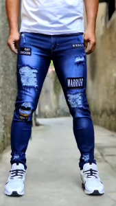 ANE -Celana Jeans Skinny Pensil Pria Dewasa  Celana Emblem Sobek Lutut Celana Jeans Ripped Biksu Emblem Terbaru Celana Emblem Pria Celana Jeans Skinny Panjang