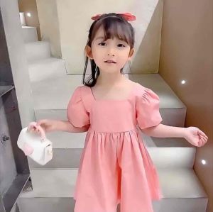 ชุดเดรสกระโปรงเด็กผู้หญิง พร้อมโบว์ติดผม