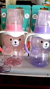 BOTOL SUSU BAYI KARAKTER 150 ML 5 WARNA CANTIK 3 -6 BULAN FEEDING BOTTLE WITH HANDLE