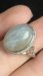 (Real Unit) Labradorite Natural Grey Moonlights Adjustable Ring 拉长石灰月光 蓝光吊坠 13g+- Loket (S/n:4020744)
