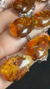 (Real Unit) Natural Flower Amber Stone Big Adjustable Ring 天然花珀可调节戒指 Cincin boleh laras [S/n: 4020733]