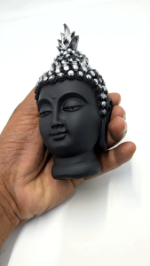 Decorative Polyresin Meditating Lord Buddha Head Showpiece Idol Murti Statue for Home Living Room Office Table Positive Vibes & Decorative Gift Item (Black)