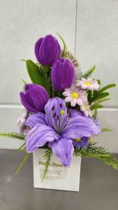 Quà tặng- hộp đựng hoa kẽm nhung cao 35cm