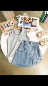 SETELAN ANAK PEREMPUAN IMPORT TSHIRT POLO KUTUNG SKIRT JEANS DENIM