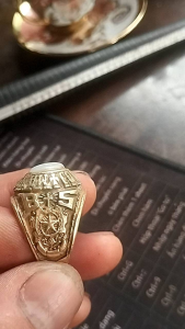 Nhẫn vàng 10k nam sưa ép nhiệt năm 1968 mặt đá sapphire trắng thiên nhiên