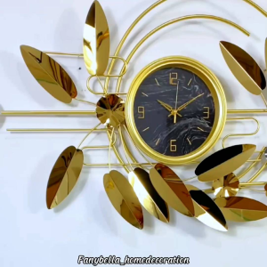 Pajangan Jam Dinding Emas Bulat Aesthetic Motif Bunga Besi Kuning Emas Gold Ruang Tamu Import Wall Decor Eropa Dekorasi rumah