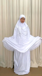 Mukena Dewasa Katun Renda Giper Kalung Putih Senada