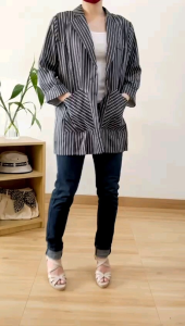 ECLAIRE 0IS Blazer Salur Stripe Garis-garis Kasual Kerja Casual Basic Dasar Korea Import mlloo