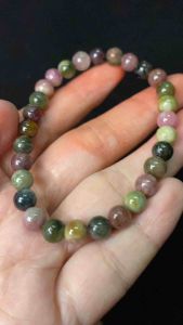Brazil Old Pit Candy Tourmaline Crystal Bracelet 6.5mm+- Inner ring: 17cm+-老矿粉碧玺手链6.5mm+- (S/n:081212)