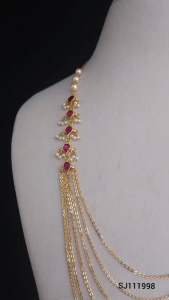 Sg readystock Jadau Chandraraharam gold layered necklace with pink gemstone accents. Indian minimalist jewellery