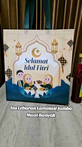IVLOVE - 1lusin Tas Bingkisan Lebaran Laminasi ukuran Jumbo 35x40x15cm Goodie Bag Tas THR Idul Fitri