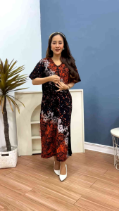 Daster Twill Rayon Cap Malaman Busui Frendly - Dress Jumbo Saku Samping - Pakaian Hamil Lingkar Dada 115cm Panjang Baju 120cm.