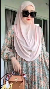 Gamis Motif Terbaru set hijab bergo kain jersey bahan rayon floy klok lebar jumbo