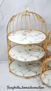 Tempat penyimpanan Cake Buah Makeup Serbaguna Cake tier tingkat Logam Putih Marble Dekorasi Rumah