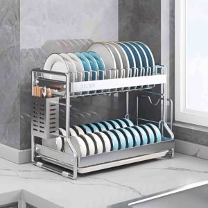 Dishrack 304 Stainless Steel Dish Rack Kitchen Storage Drain Rack Plate Cutlery Drainer Cutting Board Potlid Holder Sink Accessories Countertop Storage