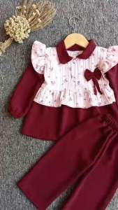 Oneset Asyfa/Setelan Anak Perempuan Terbaru 1 Sampai 7 Tahun Bahan Crinkle Elora Premium Motif Pita