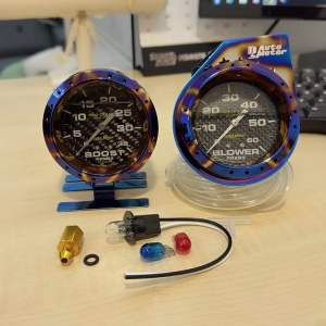 Blower Meter Auto Meter Carbon Face Blower Press Meter 60psi / Boost Press 35psi Meter for Diesel 4x4 Combo Set with Titanium Ring & Titanium Stand