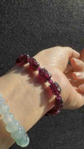 Natural Genuine | Loveau Jewel | •Premium Rhodolite Garnet PiXiu Bracelet 7.8mm+ x 12.4mm+-