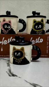 Kucing Mug Comel 400ML Gadis Bernilai Tinggi Cawan Seramik dengan Penutup Kotak Hadiah Ceramic Cat Mug With Lid 400ml With Box