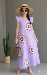 [Bangkok Import] WORANAN STUDIO Floral Printed Maxi Dress - Womens Summer Bohemian Ruffle Sleeve V-Neck Loose Long Dress / Casual Beach Wear Casual Dress