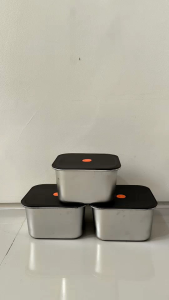 Wadah Makanan Stainless Steel SUS 304 dengan Tutup Plastik Kedap Udara - Ukuran 18cm x 18cm