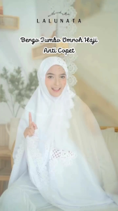 bergo umroh hitam putih bahan katun premium resleting renda mewah