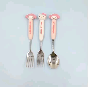 Set Sendok Garpu Import Sanrio / Set Sendok Stainless Steel Hello Kitty / Set Sendok Travel Melody Pochacco