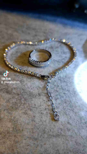 Nhẫn đính đá kèm lắc full hột bạc xi kim bản nhỏ 2.5mm - Women Nữ