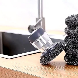 Sikat Sabut Kawat dengan Dispenser Tabung Sabun Cuci Piring / Spons Serabut