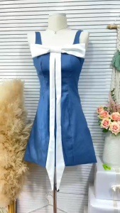 Đầm jean nơ ngực 2 dây dễ thương (kèm ảnh shop chụp thật)