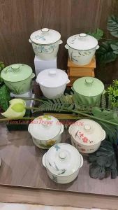 Thố Sứ Chưng Yến Có Nắp Đậy 650ml Hoạ Tiết Vẽ Tay Âu Sứ Có Tai Đựng Thức Ăn Gốm Sứ Bát Tràng Cao Cấp