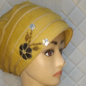 Ciput Nenek Rajut Turban ibu ibu Topi emak Bunga Sulam/hijab