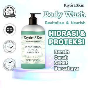 KiyoraSKin Revitalize & Nourish Body Wash Gel | Sabun Mandi Spa Cair Nutrisi Badan Olive Oil Zaitun Green Tea Panthenol Healthy Shower Soap Anti Bacterial Antioxidant Moisturizer Brightening Skin Pemutih Kulit Sehat Vitamin Membersihkan Tubuh