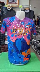 เสื้อยืดสงกรานต์ ลายช้างชบา สีม่วง โดดเด่น คมชัด เสื้อกีฬาผ้าไมโครมันเกรดAพรีเมี่ยม ผลิตโรงงานไทย