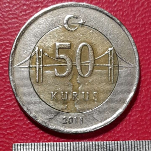 Koleksi koin kuno Turki klasik 50 Kurus Bimetal Tahun 2011 BEKAS