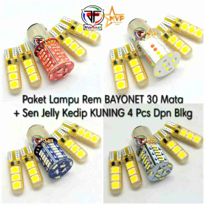 Paket Lampu Stop Rem BAYONET 30 Mata + Sen Jelly Kedip KUNING 4 pcs Depan Belakang Universal Arus Dc 12 volt Kendaraan Motorcycle