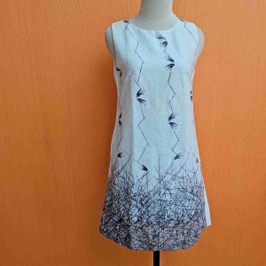 mini dress wajita putih motif hitam NEWLY cewek S M kutung MEWAH santai cute