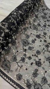 Bahan Kain Kebaya Brokat Tile PEONY SERIES 2Tone Motif Bordir Tumpal Tepi Harga 05m Warna Hitam-Gold