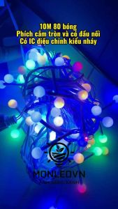 Dây đèn led bi tròn chớp nháy dài 10m 80 bóng -phích cắm tròn tiện lợi- có đầu nối và có IC bấm điều chỉnh kiểu chớp nháy theo mong muốn
