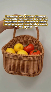 Wall Mounted Rattan Storage Basket | Hanging Kitchen Organizer for Onion Garlic Potato Eggs & Vegetables